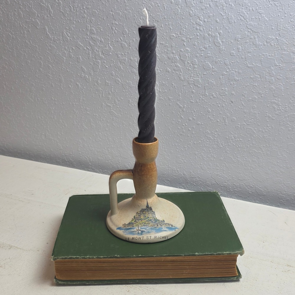 Vintage Gres de France Le Mont St Michel Stoneware Chamberstick Candle Holder